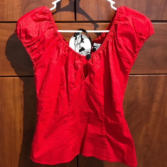 Hell Bunny Tops - Hell Bunny Vixen Modcloth red black polka dot top